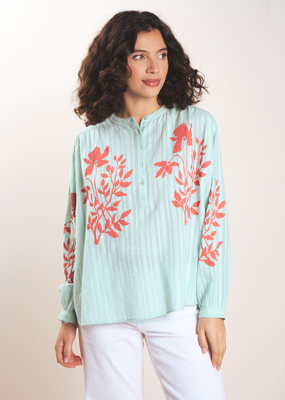 TIBALCO Embroidered cotton floral print blouse - 4 - Sud Express - Sud Express