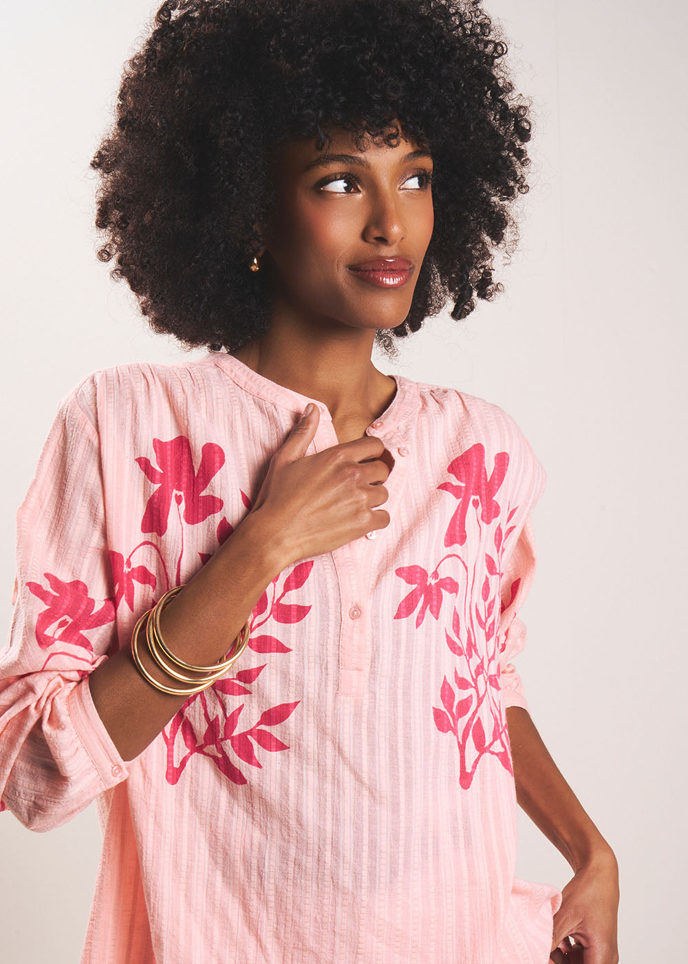Embroidered cotton floral print blouse - Sud Express - 1 - Sud Express