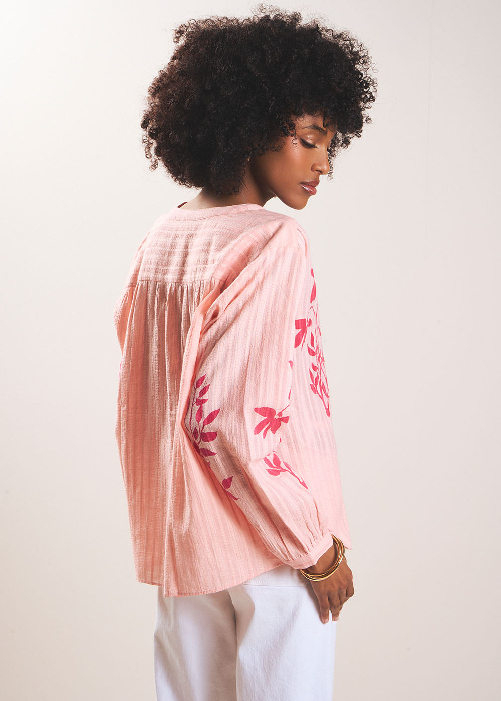 Embroidered cotton floral print blouse - Sud Express - 3 - Sud Express