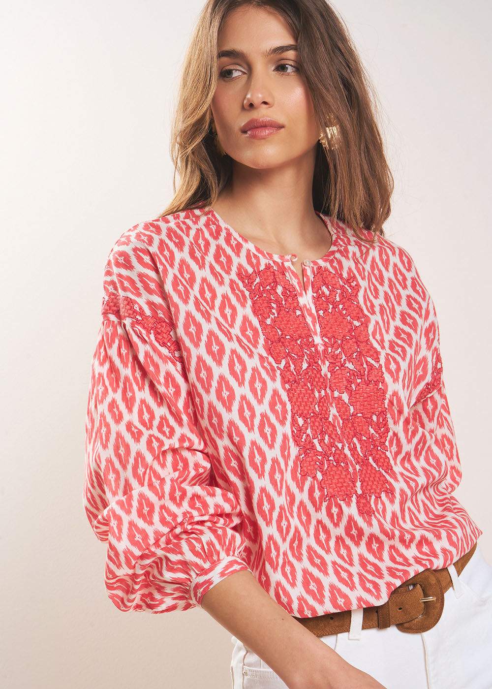 TAMAELLE Printed cotton blouse with Tunisian collar - 1 - Sud Express - Sud Express