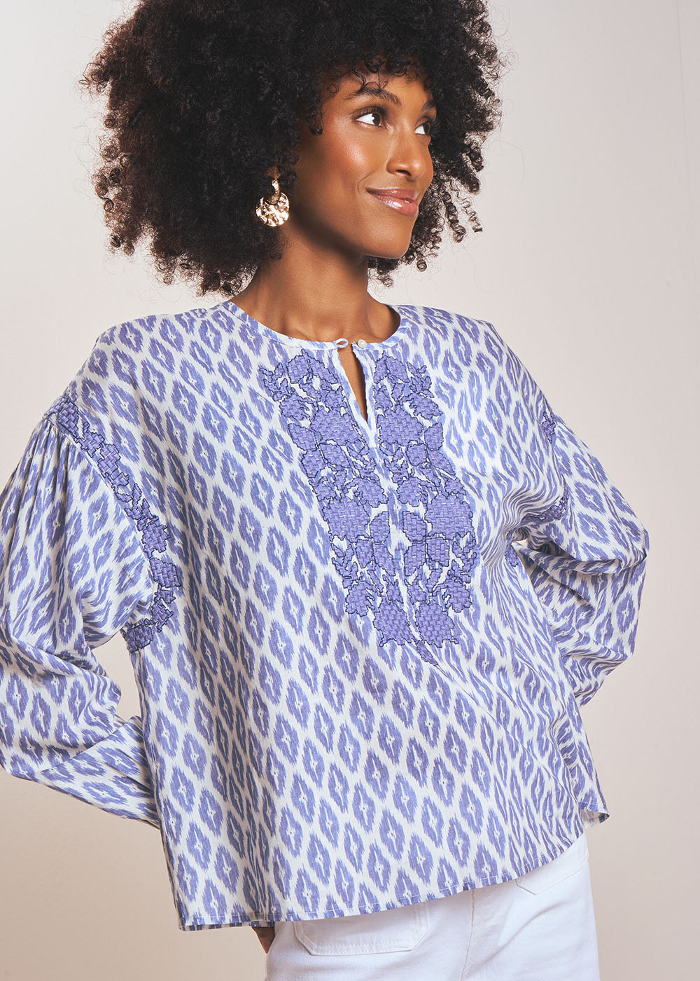 TAMAELLE Printed cotton blouse with Tunisian collar - 1 - Sud Express - Sud Express