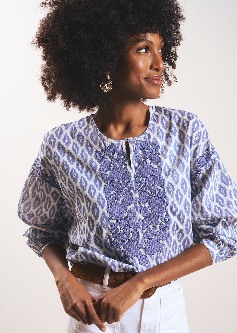 TAMAELLE Printed cotton blouse with Tunisian collar - 4 - Sud Express - Sud Express