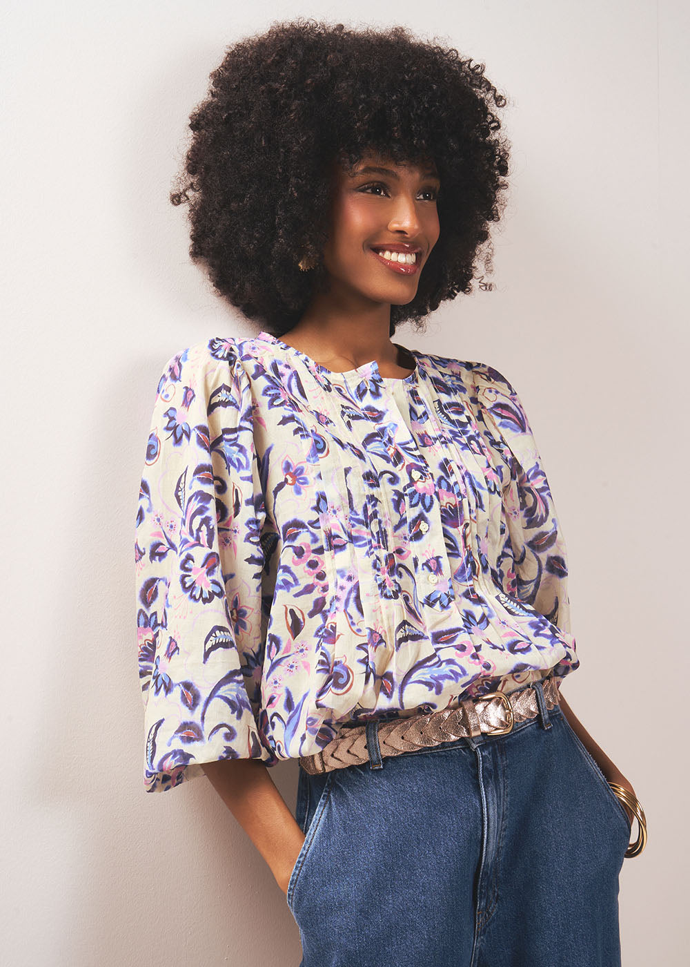 Printed shirt with round neck and flared silhouette - Sud Express - 5 - Sud Express