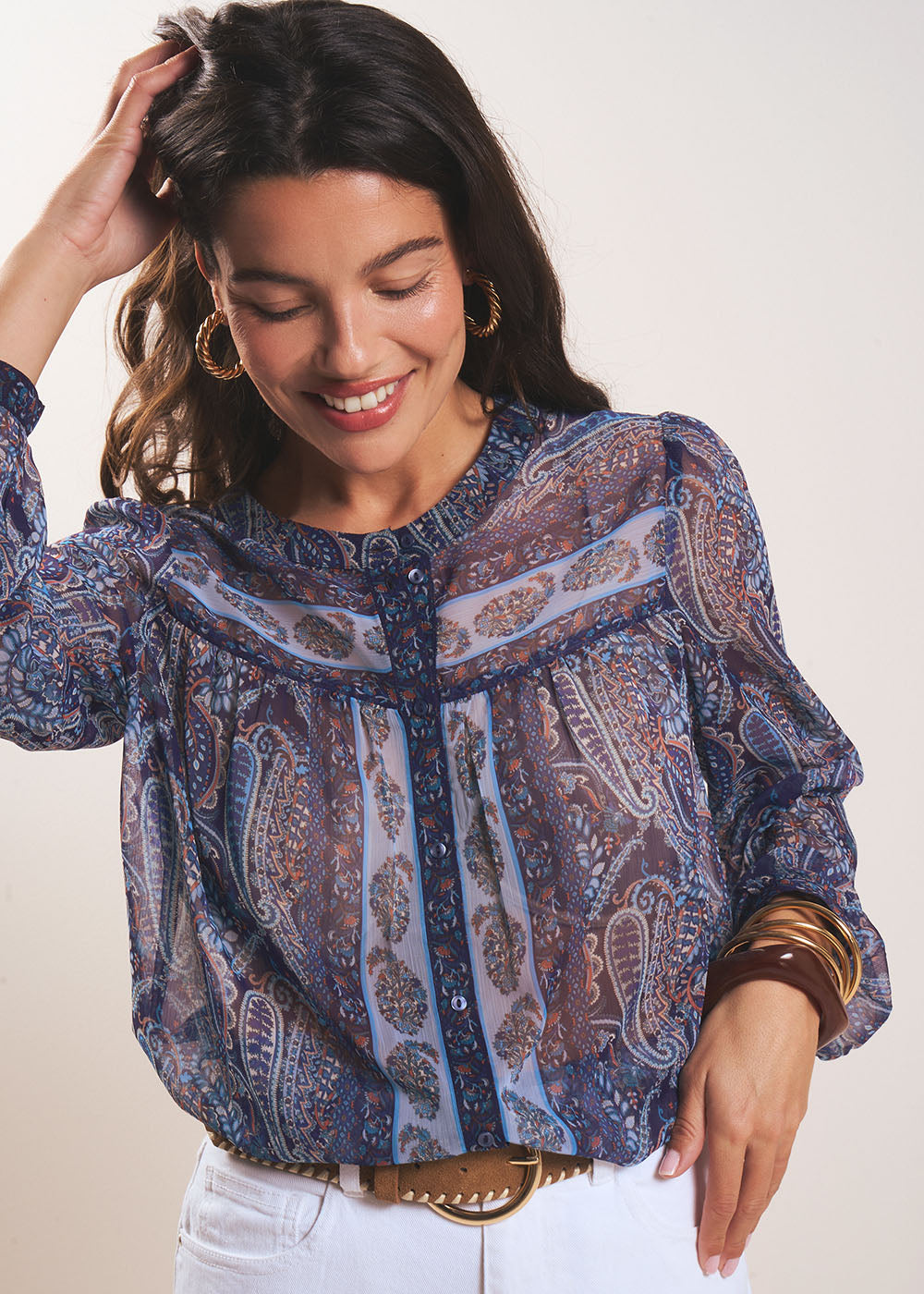 CINDILA Long-sleeved printed blouse - 1 - Sud Express - Sud Express