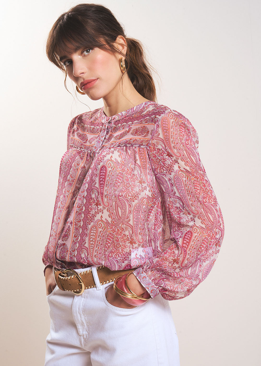 CINDILA Long-sleeved printed blouse - 1 - Sud Express - Sud Express