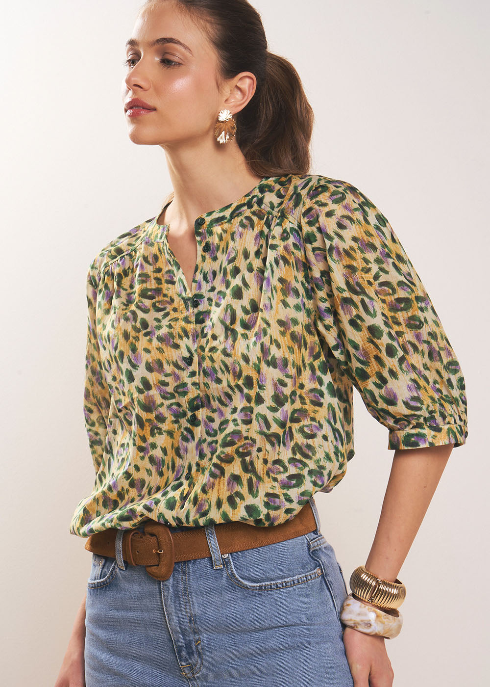 CAMBA Leopard-print cotton blouse - 1 - Sud Express - Sud Express