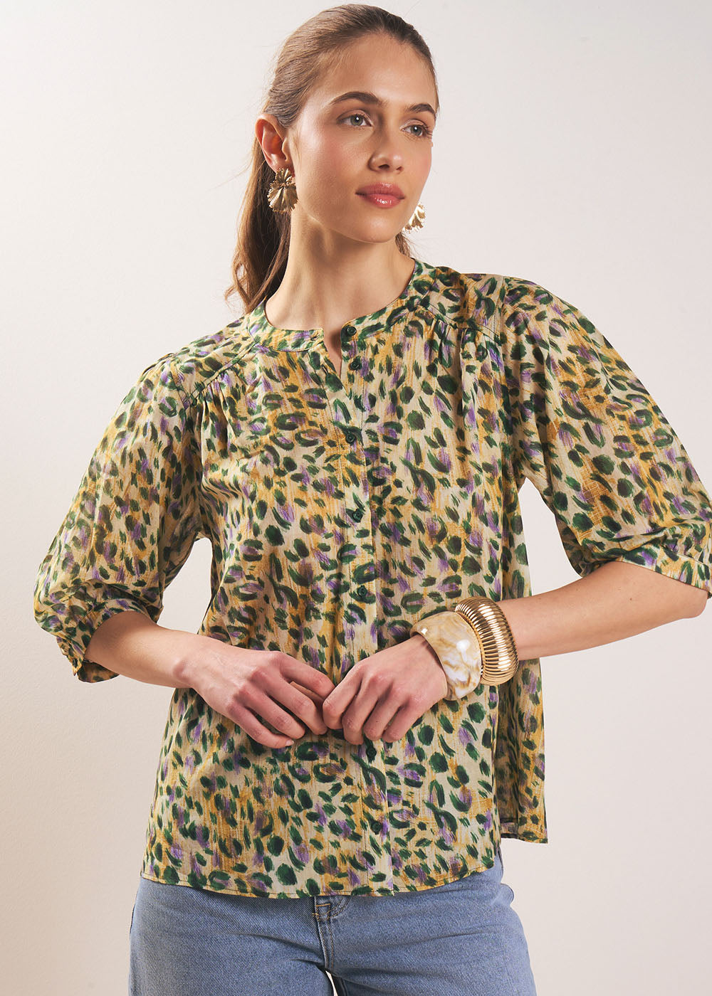 Leopard-print cotton blouse - Sud Express - 5 - Sud Express