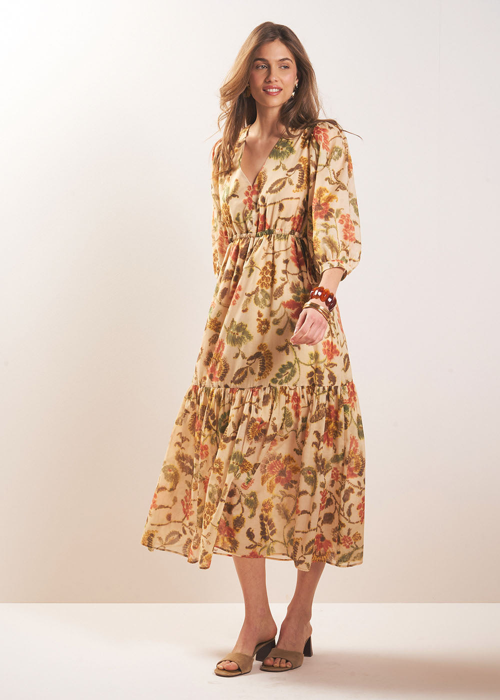 express long sleeve maxi dress Long floral print dress KAKI ROMBELINE – Sud Express