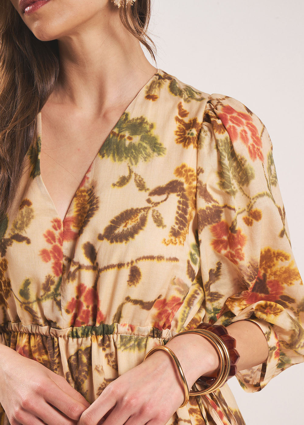 Long floral print dress KAKI ROMBELINE  Sud Express