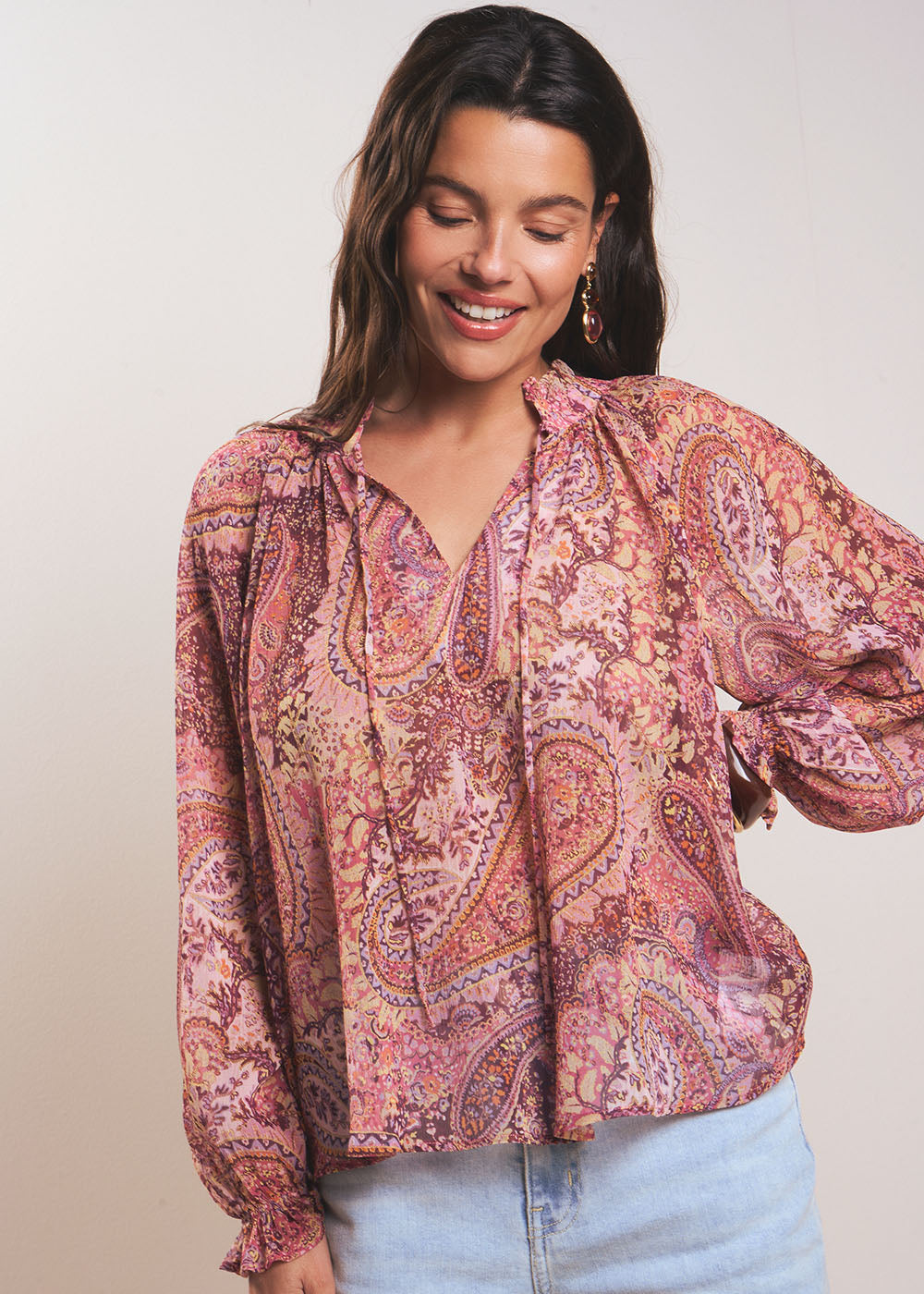 Victorian collar blouse with paisley print - Sud Express - 1 - Sud Express