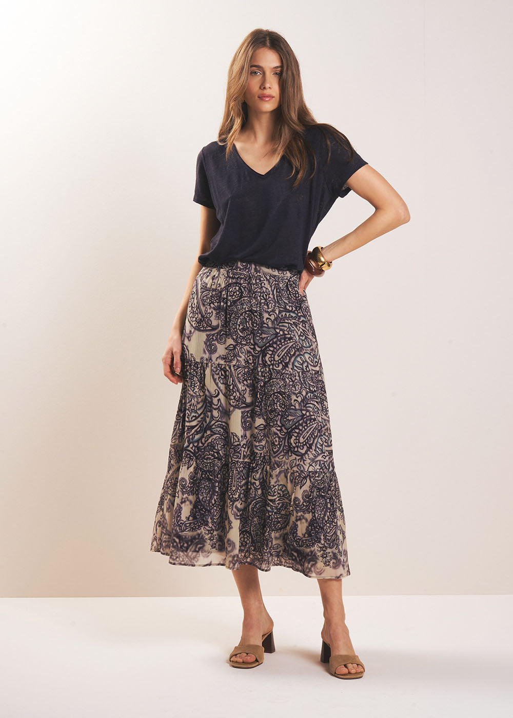 JAGGY Long chiffon skirt with paisley print - 1 - Sud Express - Sud Express