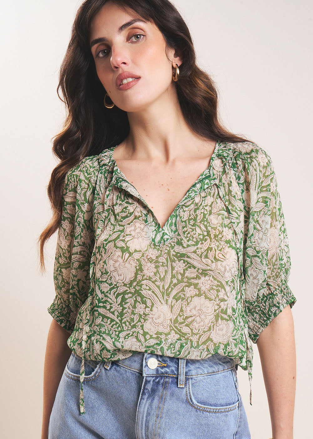 TALILIE Printed smocked blouse - 1 - Sud Express - Sud Express