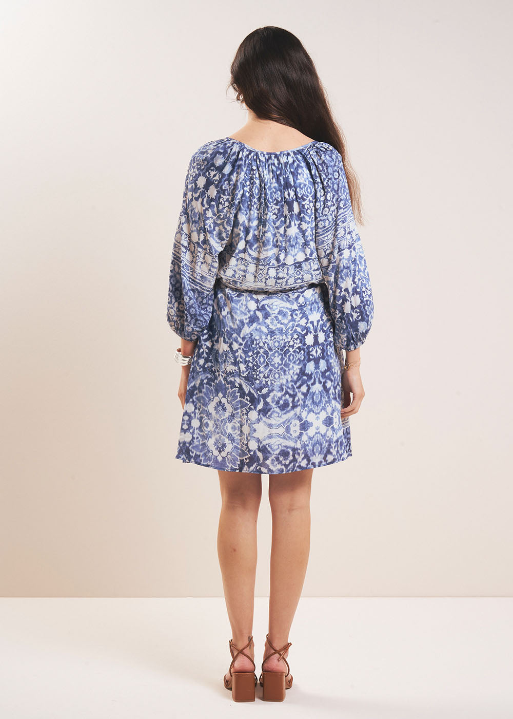 RONACO Short printed dress with puff sleeves - 3 - Sud Express - Sud Express