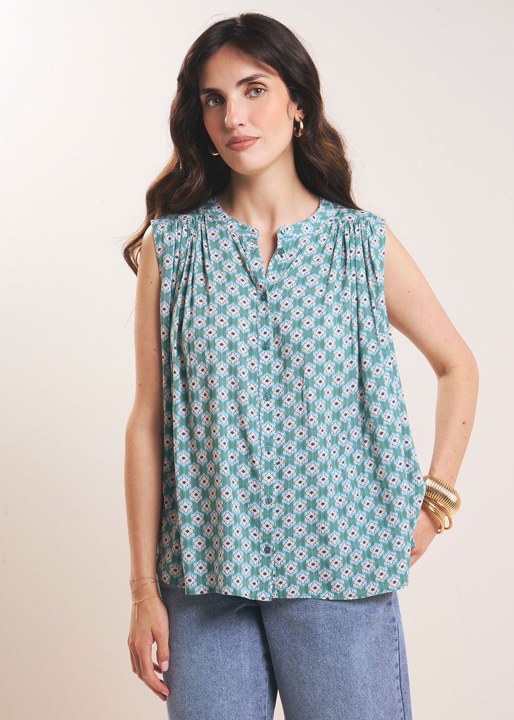 TONKA Printed sleeveless button-up top - 1 - Sud Express - Sud Express