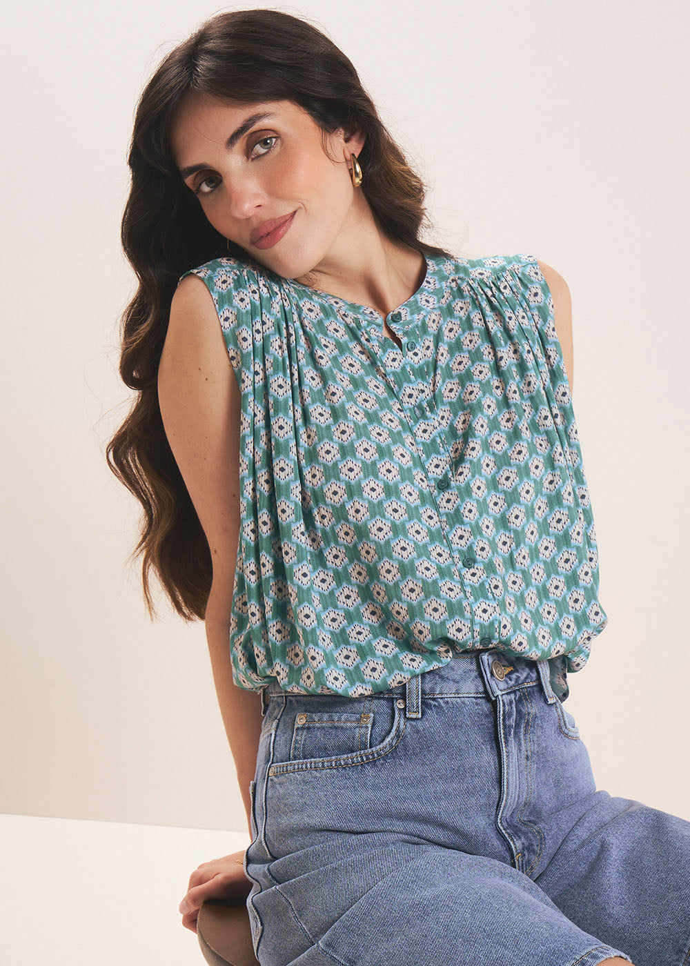 TONKA Printed sleeveless button-up top - 4 - Sud Express - Sud Express