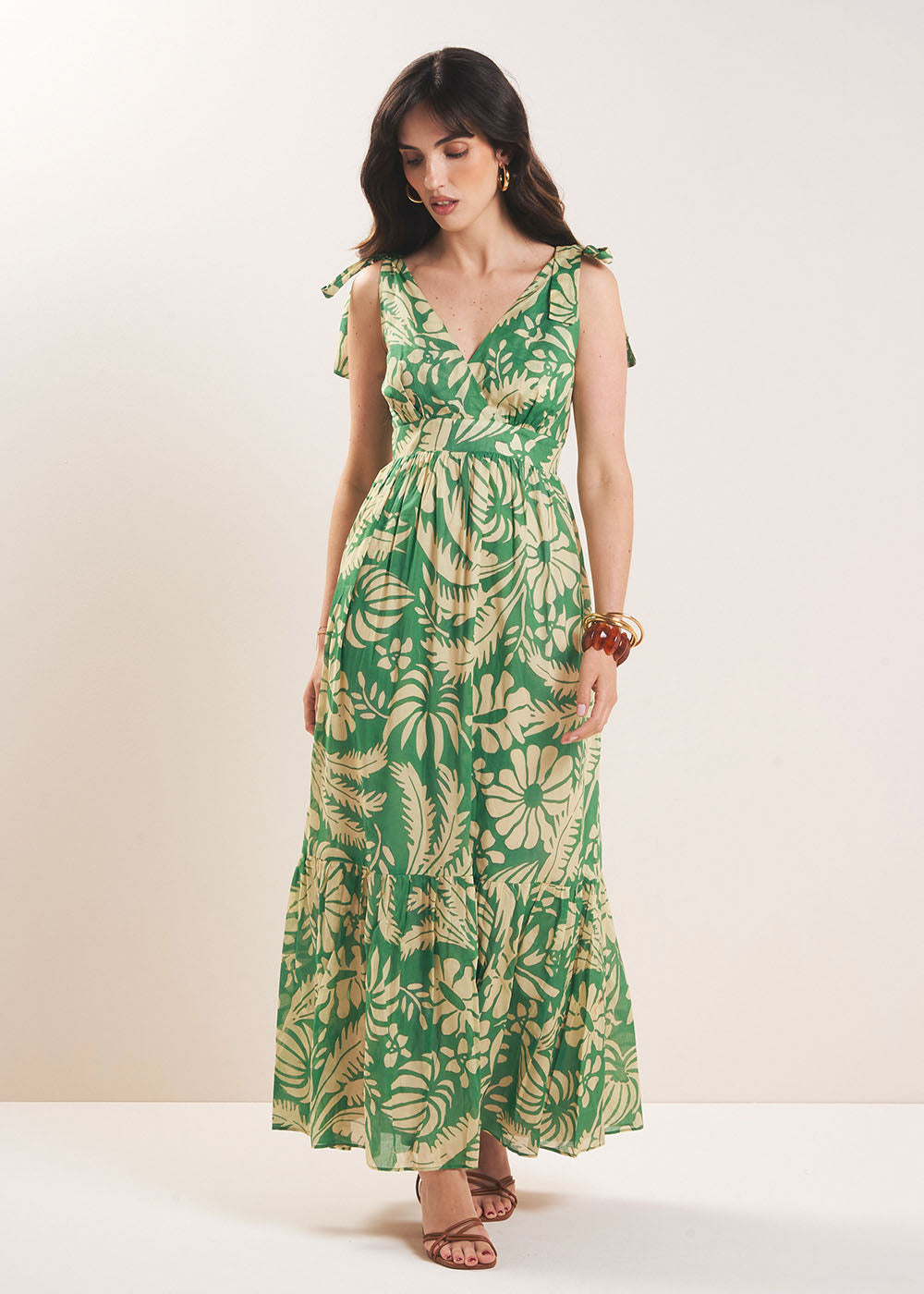 ROLEYA Long printed dress with tied straps - 1 - Sud Express - Sud Express