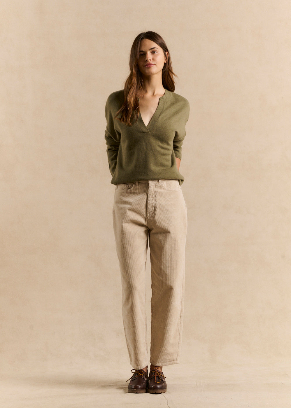 Loose-fitting cashmere jumper with a Tunisian collar - Sud Express - 1 - Sud Express