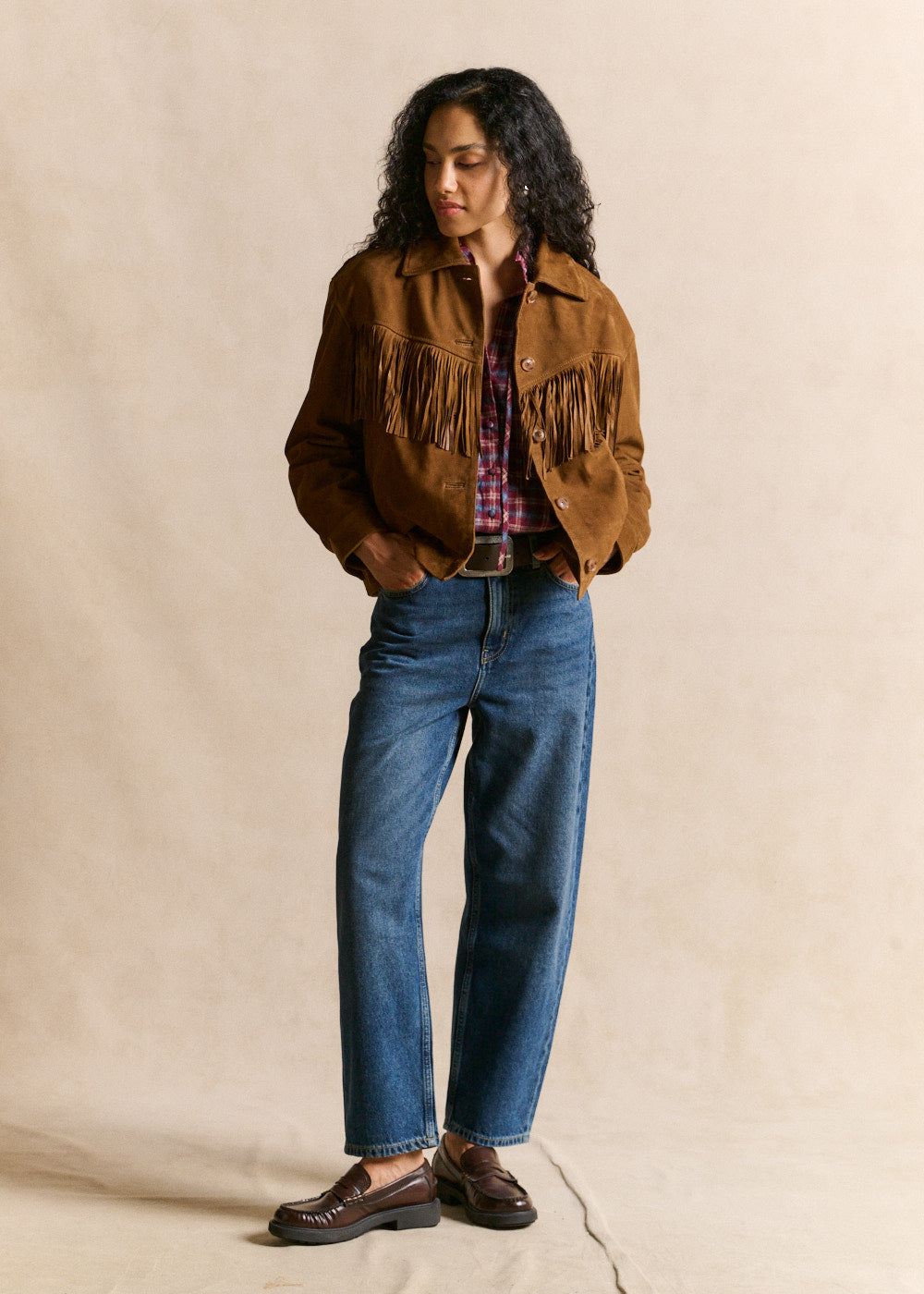 Suede jacket with fringed V-yoke - Sud Express - 4 - Sud Express