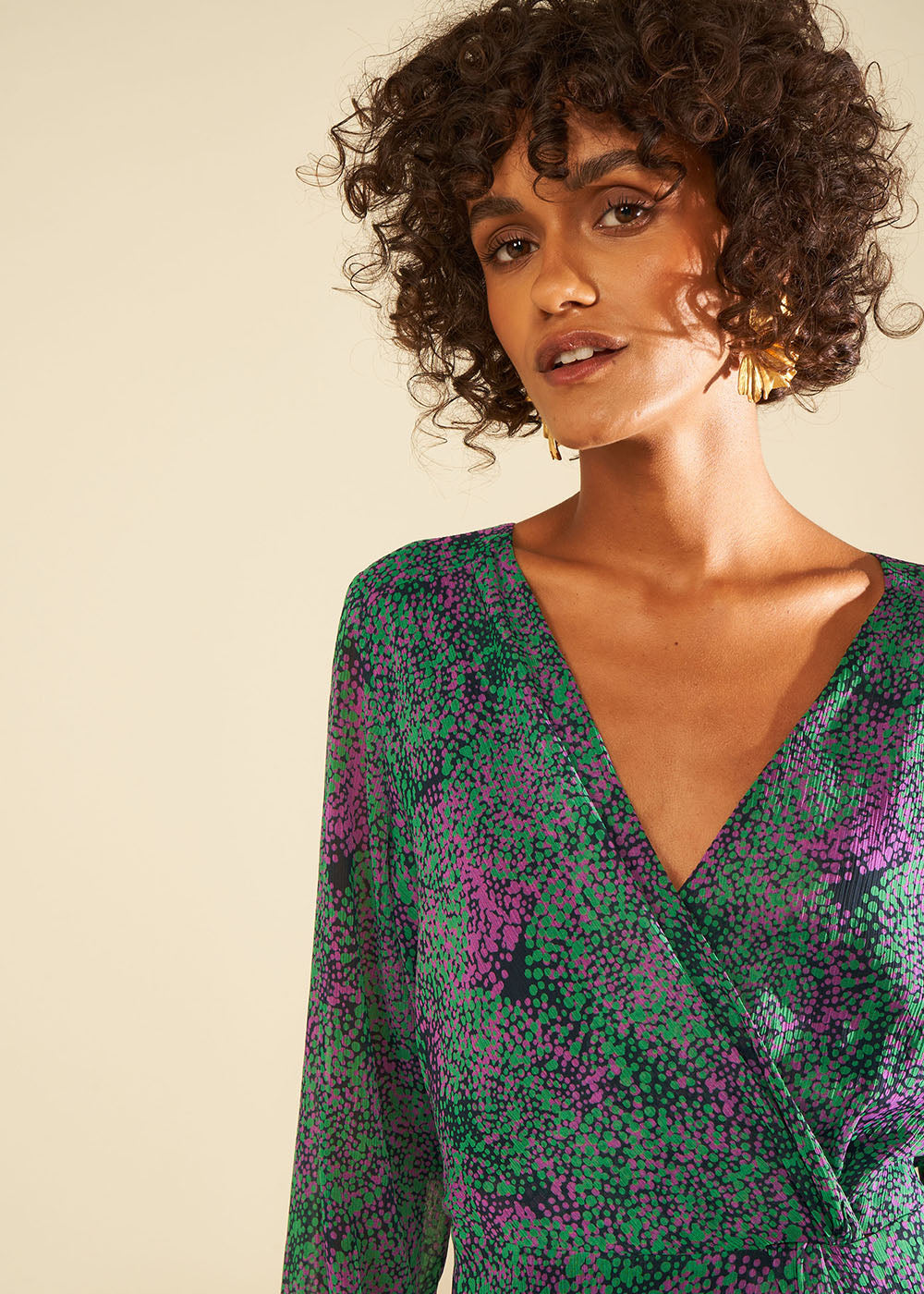 V-neck printed short dress - Sud Express - 2 - Sud Express