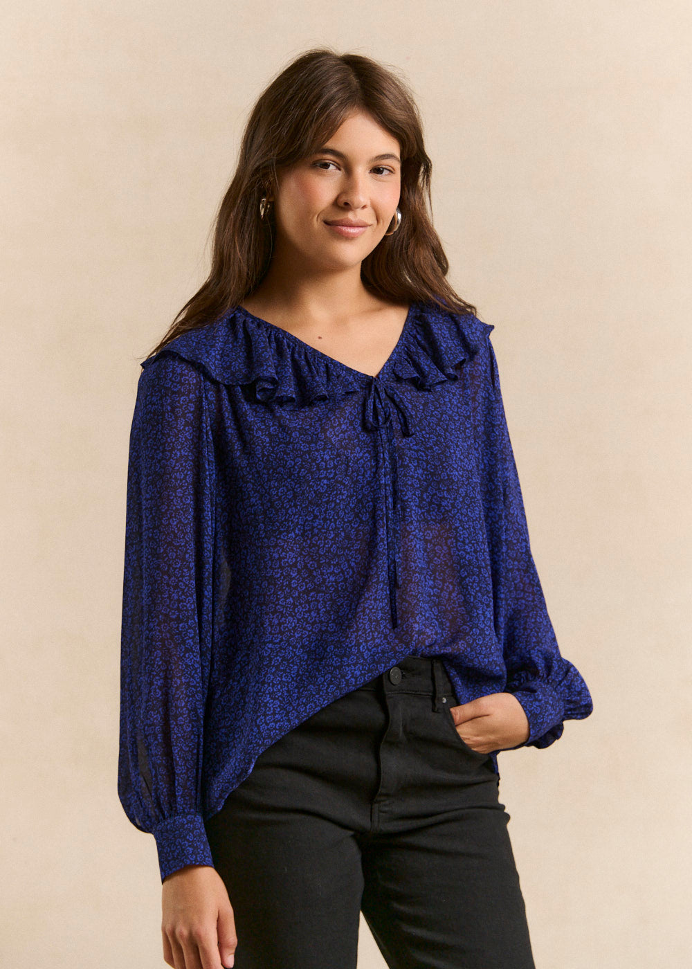 Floral printed top with ruffled collar - Sud Express - 1 - Sud Express