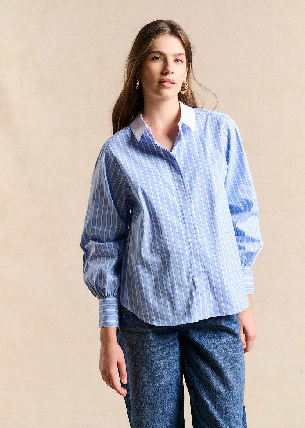 Striped shirt with contrast collar - Sud Express - 5 - Sud Express