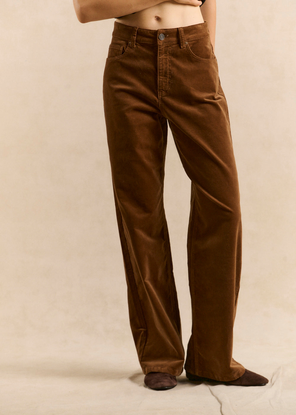 High-waisted straight corduroy pants - Sud Express - 2 - Sud Express