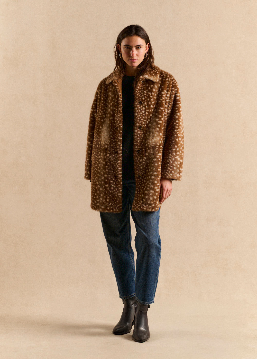 MAMBY Faux fur jacket with deer print - 1 - Sud Express - Sud Express