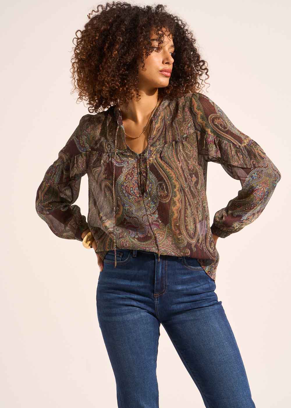 Loose printed blouse with long puffed sleeves - Sud Express - 1 - Sud Express