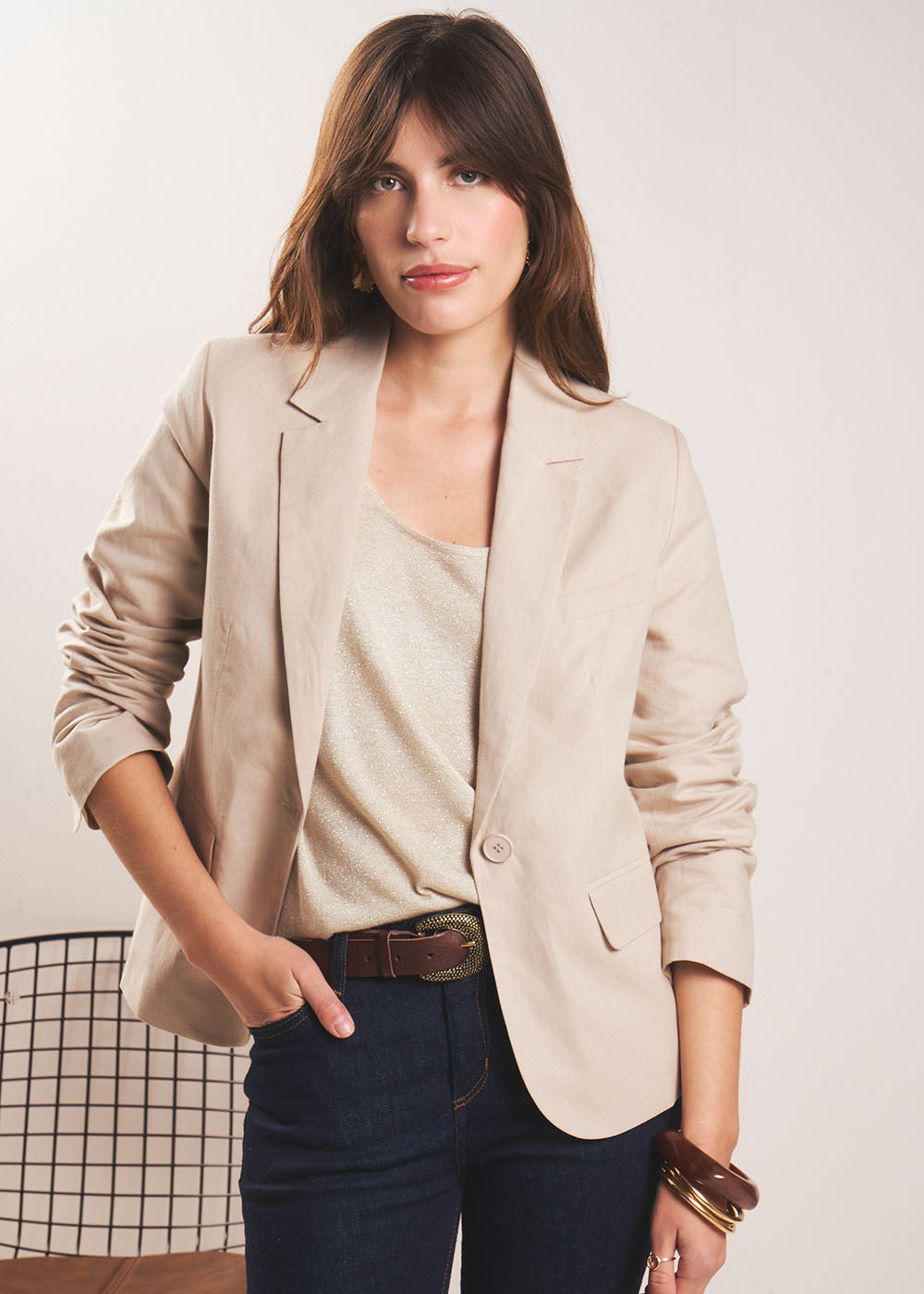 Short tailored jacket in natural fibres - Sud Express - 1 - Sud Express
