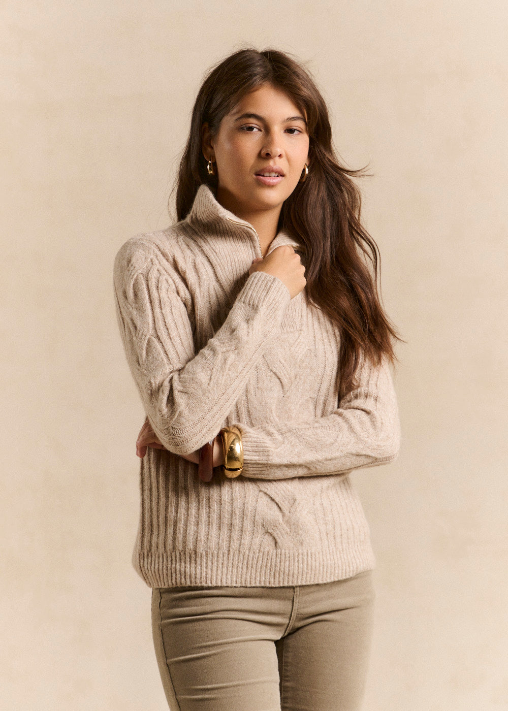 Cable-knit turtleneck zip sweater - Sud Express - 1 - Sud Express