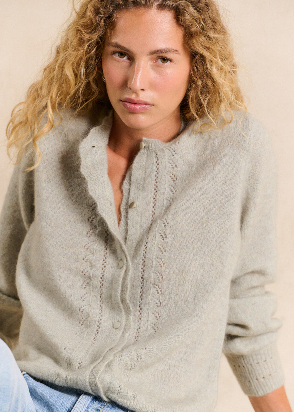 Mohair cardigan with openwork knit - Sud Express - 1 - Sud Express