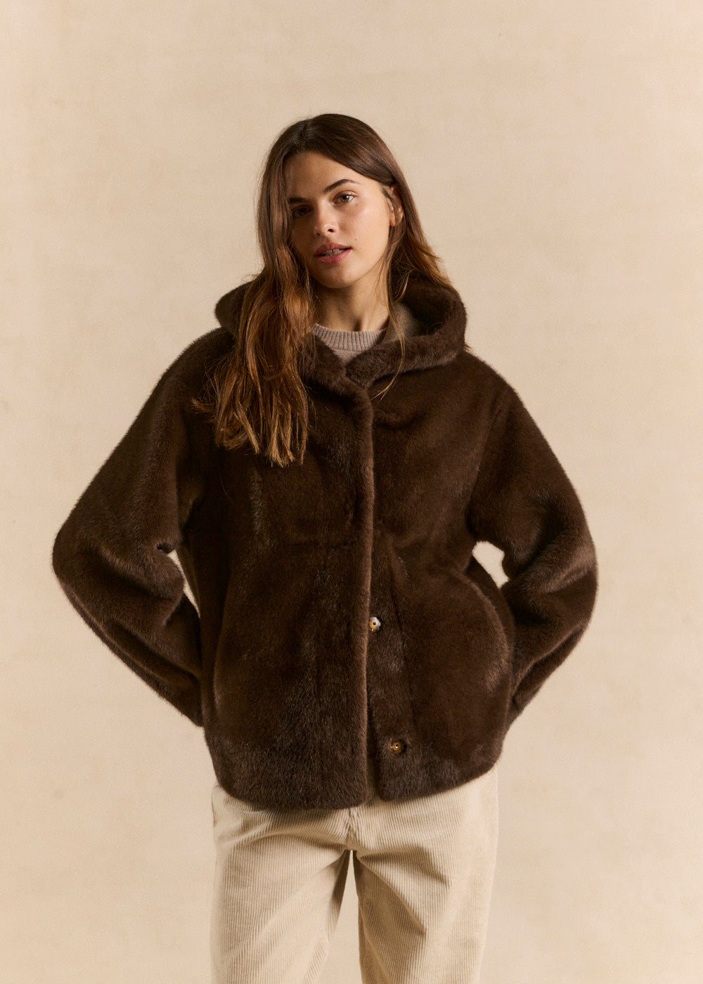 MICHALYNA Mid-length faux fur coat with hood - 1 - Sud Express - Sud Express
