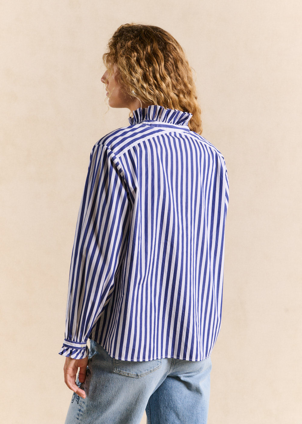 CELESTINA Striped cotton blouse with ruffled collar - 3 - Sud Express - Sud Express