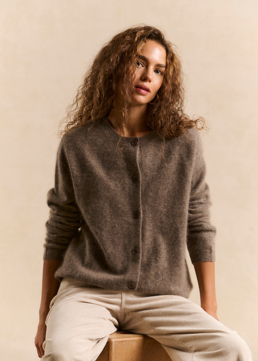 Loose round-neck vest in brushed wool and cashmere - Sud Express - 1 - Sud Express