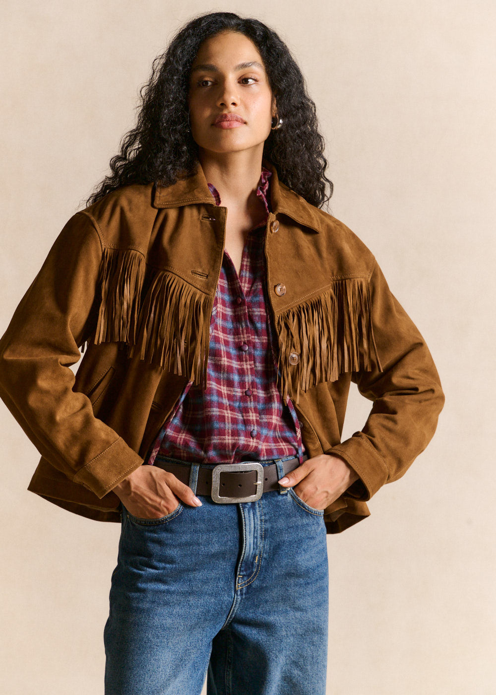 Suede jacket with fringed V-yoke - Sud Express - 5 - Sud Express
