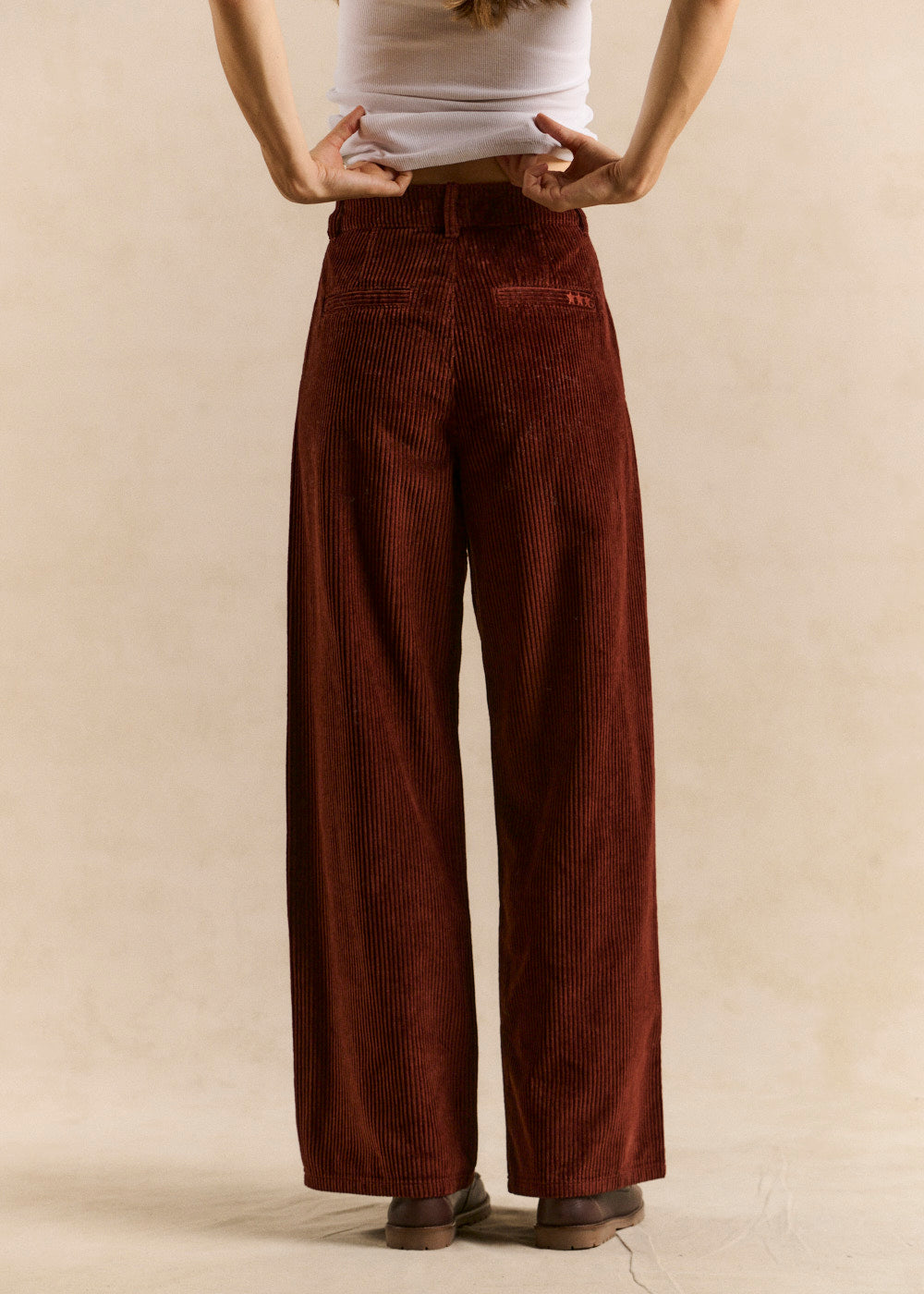 High-waisted cotton velvet wide-leg trousers - Sud Express - 2 - Sud Express