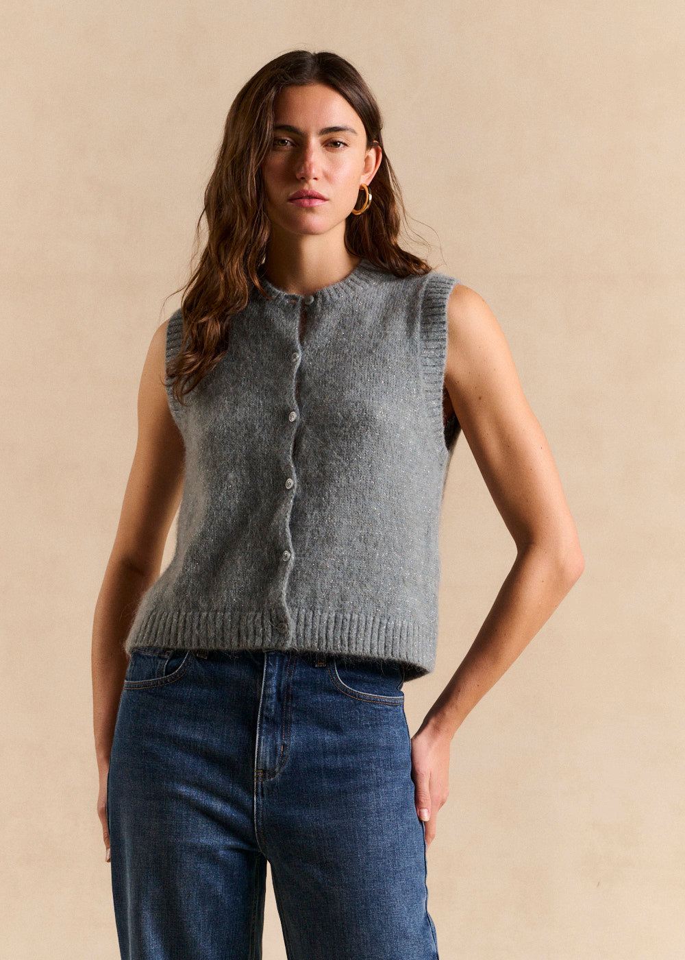 Sleeveless alpaca and lurex vest - Sud Express - 1 - Sud Express