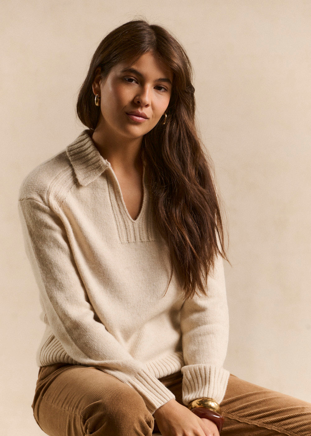 Ecru knitted polo-neck jumper - Sud Express - 1 - Sud Express