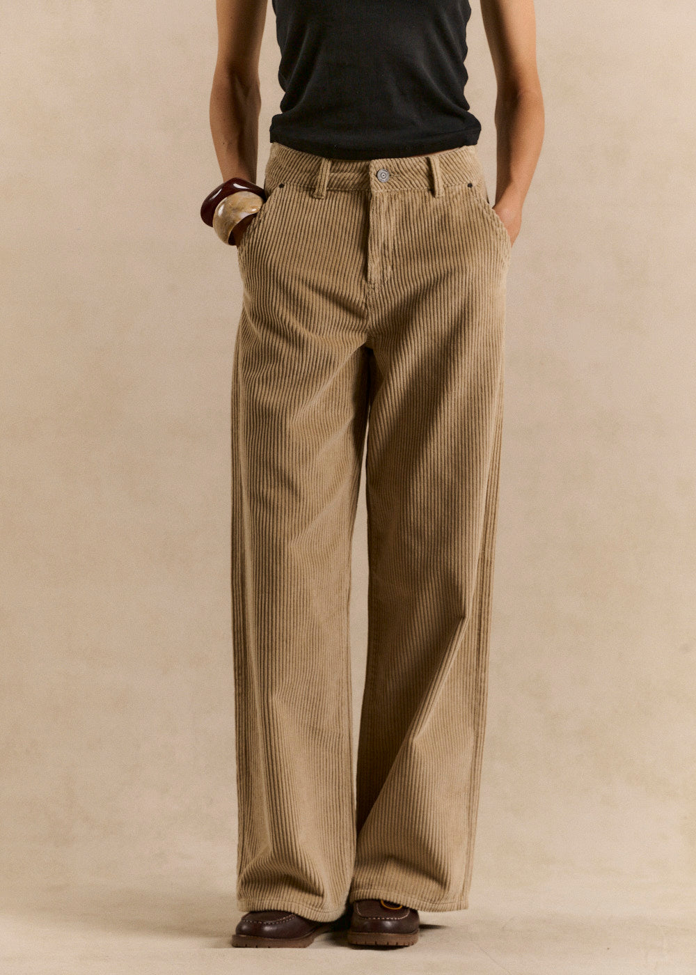 High-waisted cotton velvet wide-leg trousers - Sud Express - 2 - Sud Express