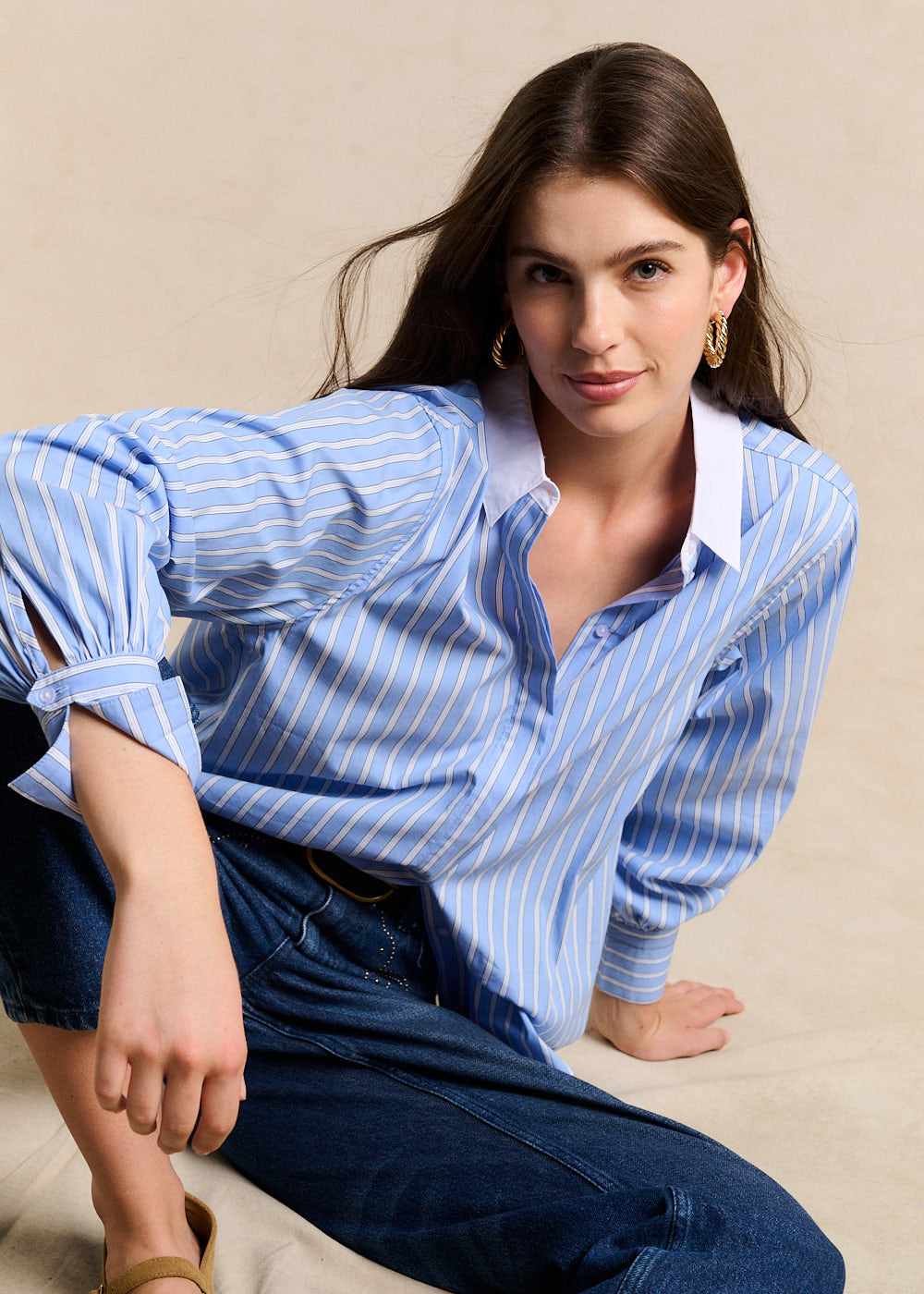 Striped shirt with contrast collar - Sud Express - 1 - Sud Express