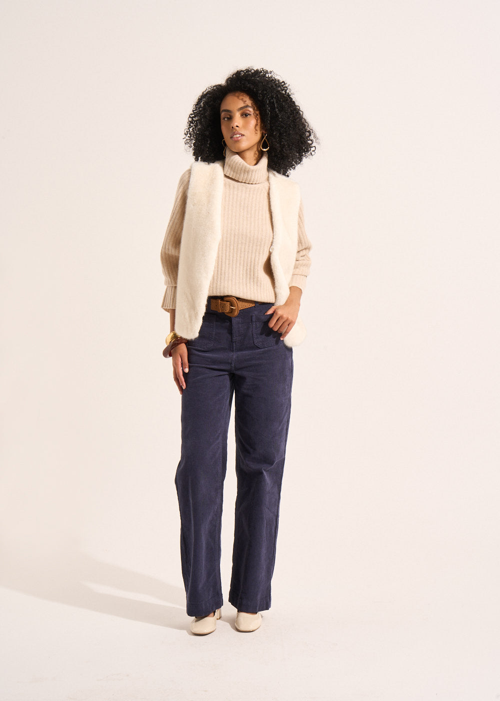 Wide-leg cotton velour trousers 700 high-waisted stripes - Sud Express - 1 - Sud Express