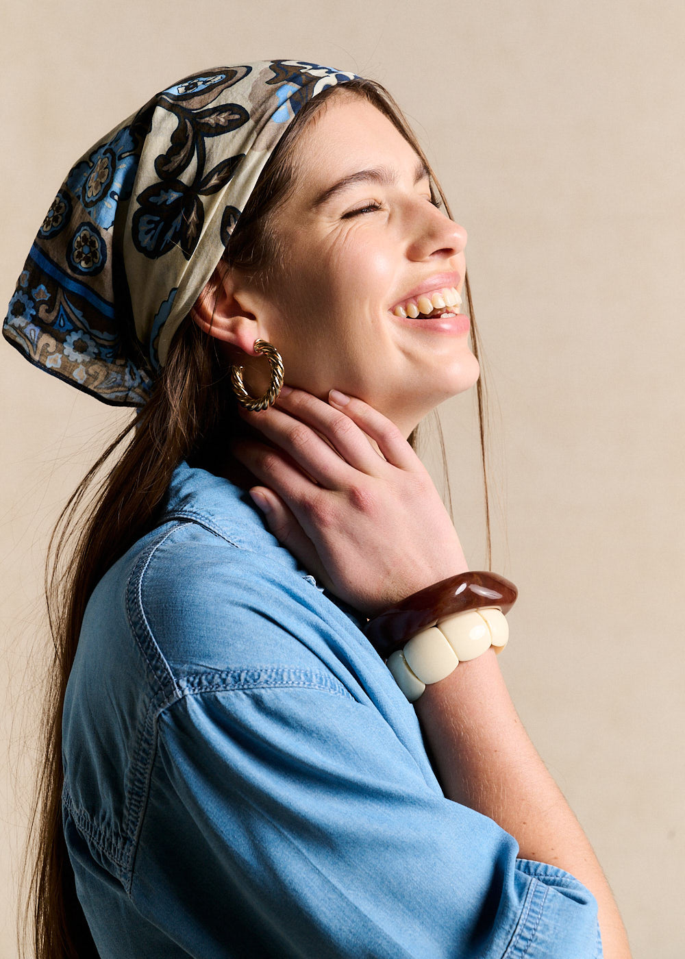 Cotton square scarf with floral print - Sud Express - 1 - Sud Express