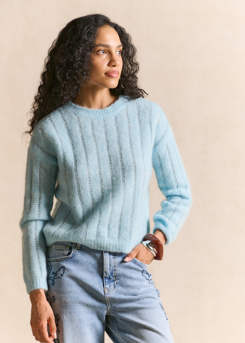Openwork-knit round-neck jumper - Sud Express - 1 - Sud Express
