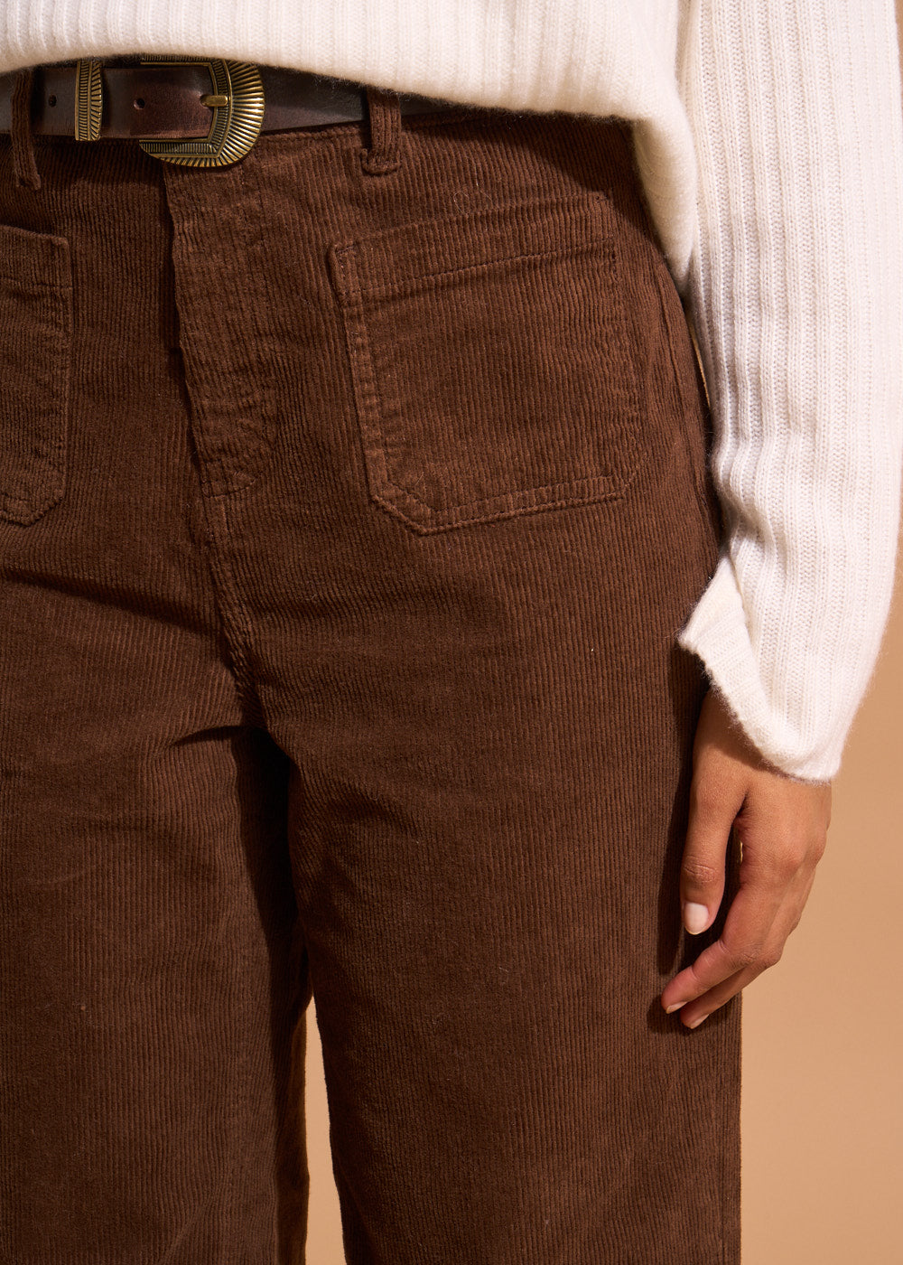 Wide-leg cotton velour trousers 700 high-waisted stripes - Sud Express - 4 - Sud Express