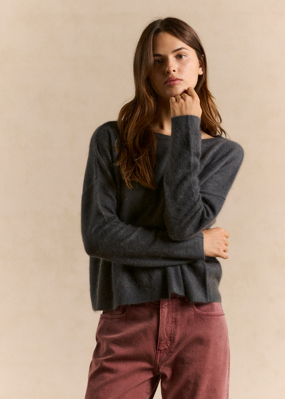 Boat neck sweater in brushed wool and cashmere - Sud Express - 1 - Sud Express