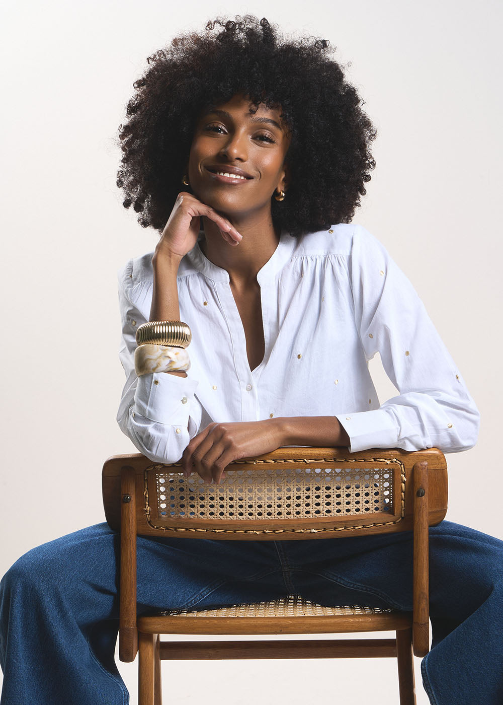 Blouse with gold polka dots and tunisian collar - Sud Express - 6 - Sud Express