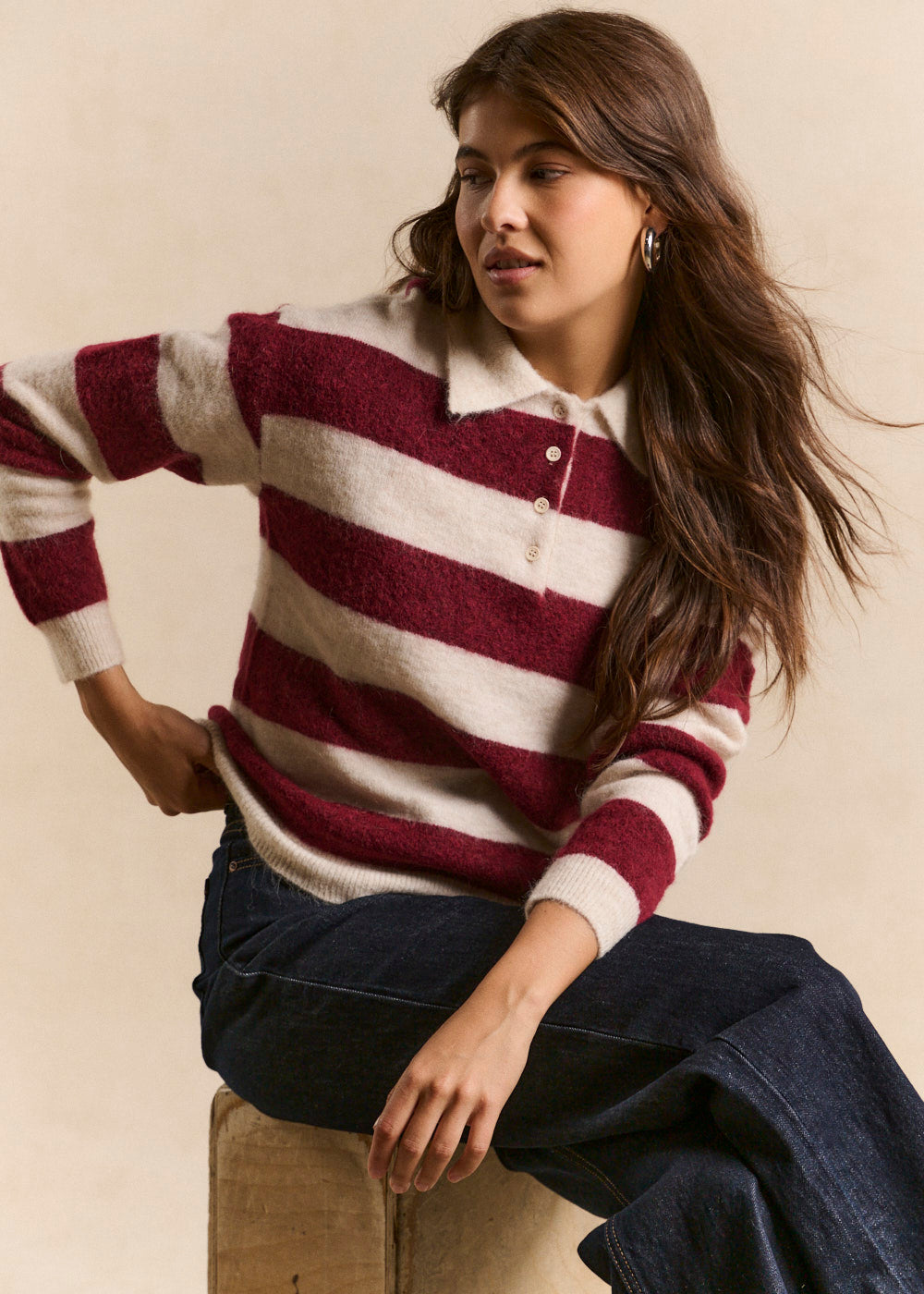 Striped polo collar sweater - Sud Express - 4 - Sud Express