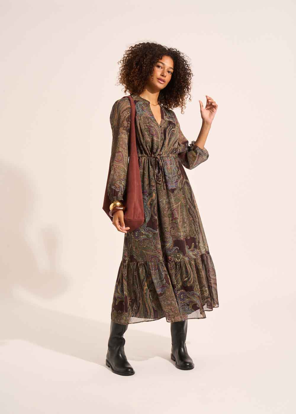 Printed maxi dress with long puffed sleeves - Sud Express - 1 - Sud Express