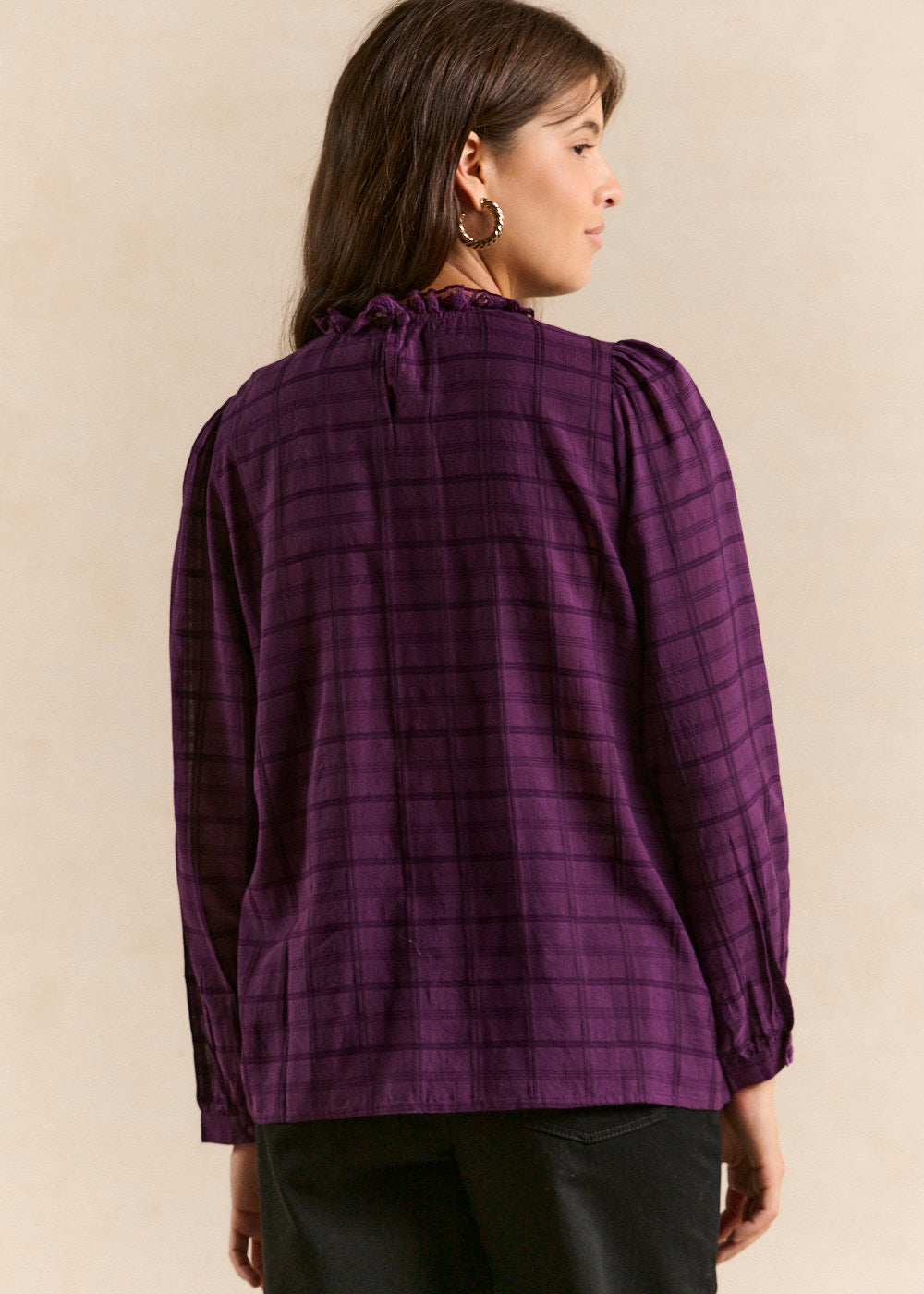 Plaid blouse with embroidered ruffled collar - Sud Express - 3 - Sud Express