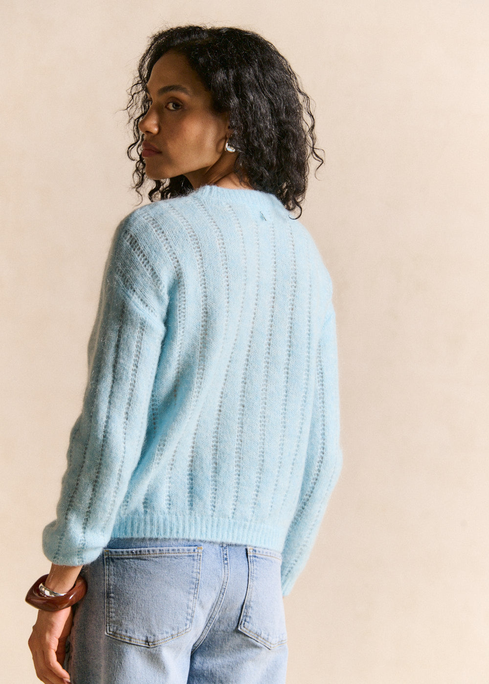 Openwork-knit round-neck jumper - Sud Express - 3 - Sud Express